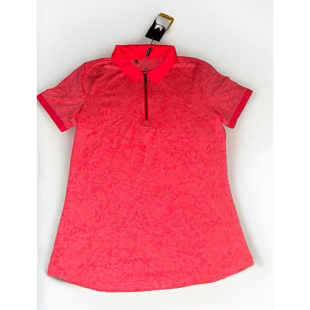 Under Armour Women’s Zinger Jacquard Zip Polo Shirt Sz S Pink Coral Stretchy NWT